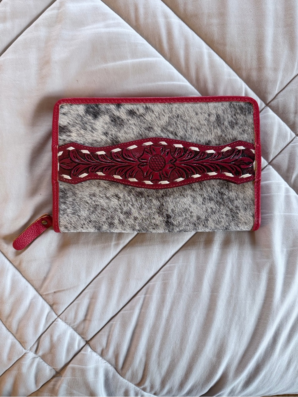 Haircalf Wallet with Red Tooled Leather Accent